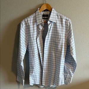 Nordstrom White and Blue Grid Dress Shirt